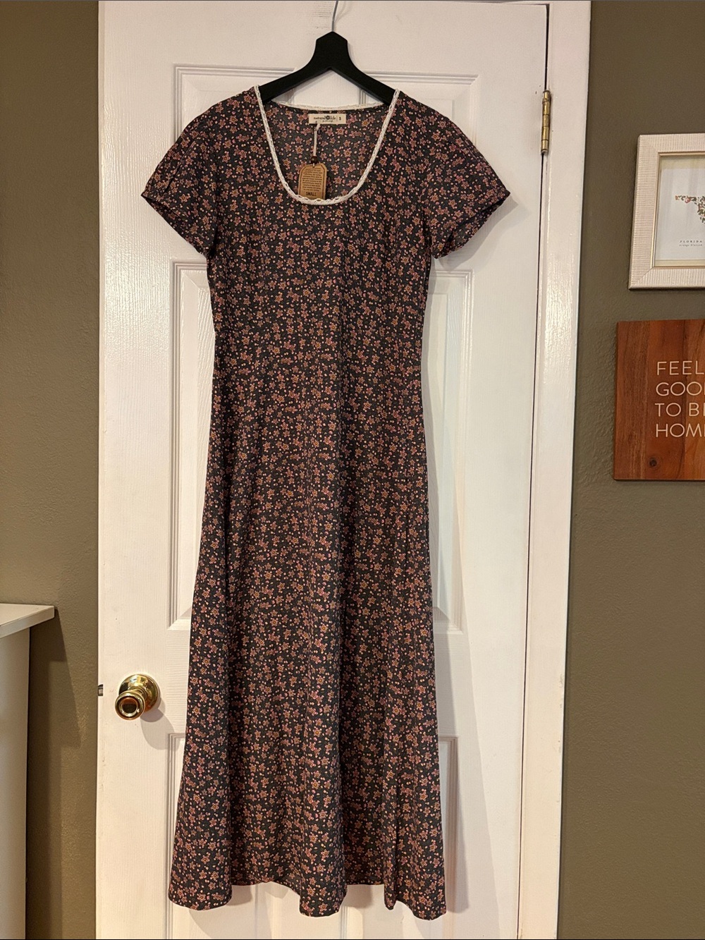 NATURAL LIFE Black Maxi Dress with Pink Floral Print